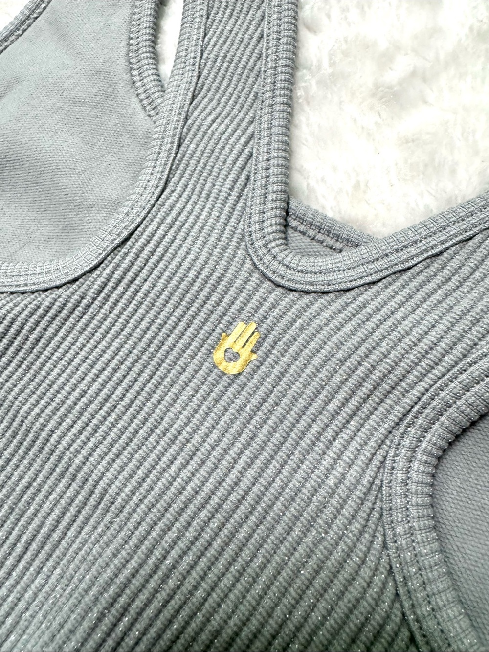 NWT- Spiritual Gangster Amor Shimmer Ribbed Cropped Tank Top - Light Gray - Picture 13 of 16